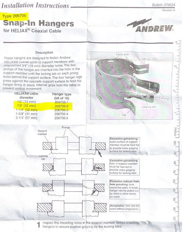 No3 Stainless Steel Cable Support Kits - Cable Hangers - Grips - Andrews 206706-2