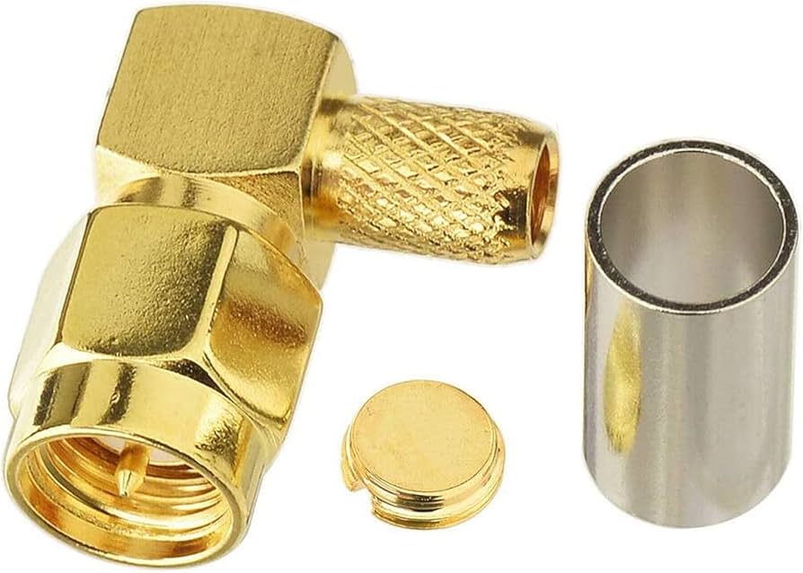 Coax Plug Crimp/Solder SMA-Male 'Right Angle' For RG58 Cable #34