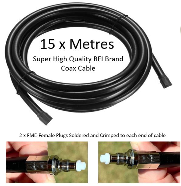 HIgh Quality RFI RG213 Antenna Cable - Coax Cable 15 Metre With Plugs