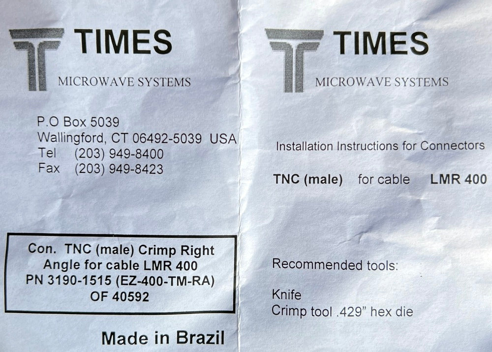 LMR400 TNC Male Right Angle Coax Plug