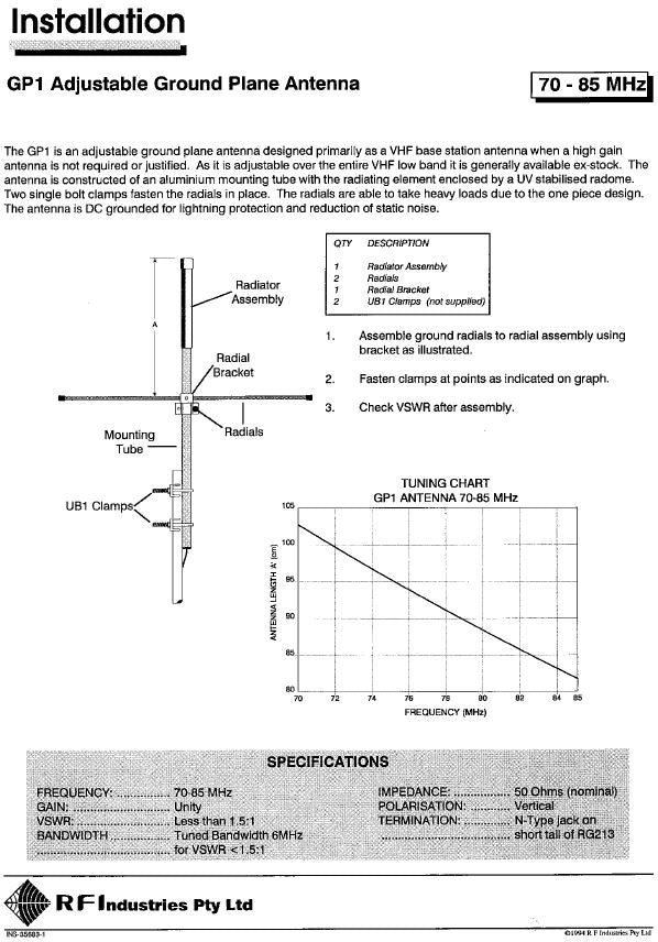 Base Groundplane Antenna 70-85Mhz GP1