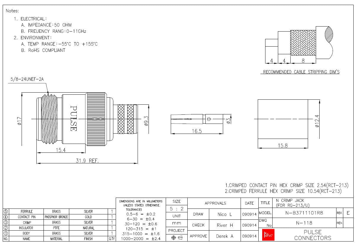 RG213 N-Type Female Crimp Coax Plug N118