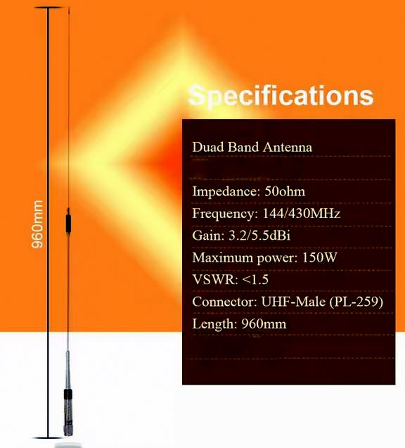 Dual Band 144/433Mhz Mobile Antenna