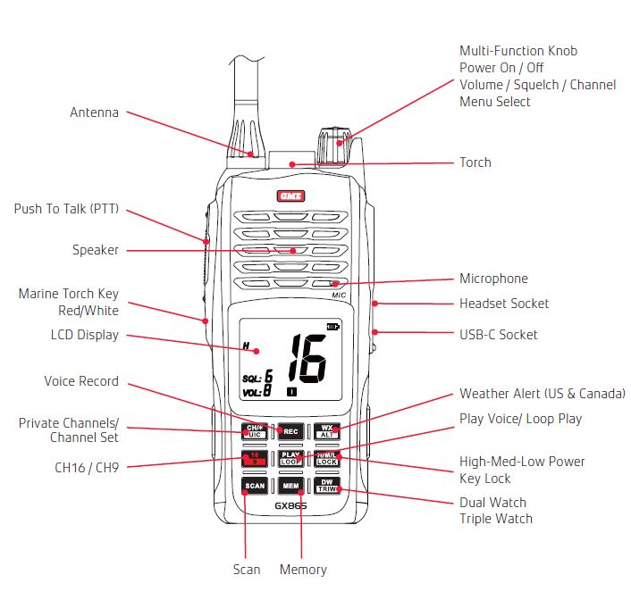 Marine Radio - GME GX865 VHF Marine Portable Radio