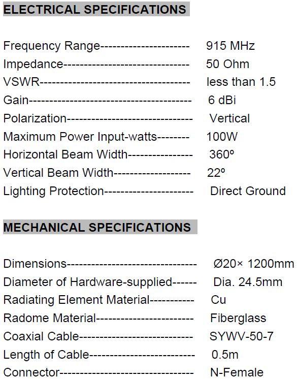 6dbi Base Antenna 915Mhz LoRa Base Antenna - LPWAN