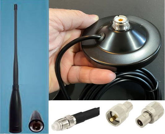 UHF CB 2Way Radio Antenna - 450-520Mhz With Magnetic Base, Lead, Plug and Adaptor