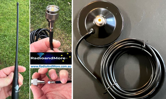 RFI UHF CB Radio Antenna - 476-478Mhz With Magnetic Base, Lead, FME & PL259 adaptor