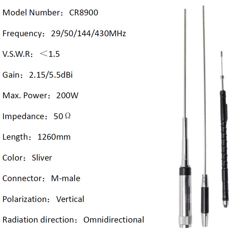 ***Arriving Jan 2026*** Multi Band Mobile Amateur Antenna 29Mhz, 50Mhz 144Mhz & 430Mhz KW-CR8900