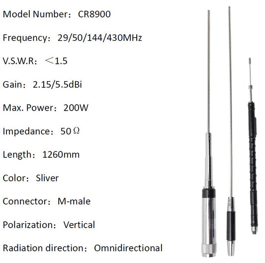 ***Arriving Jan 2026*** Multi Band Mobile Amateur Antenna 29Mhz, 50Mhz 144Mhz & 430Mhz KW-CR8900