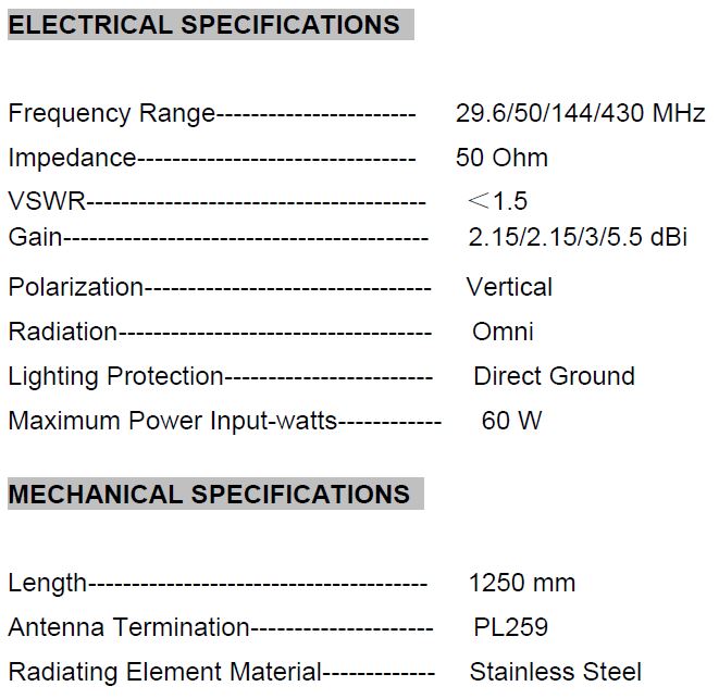 Multi Band Mobile Amateur Antenna