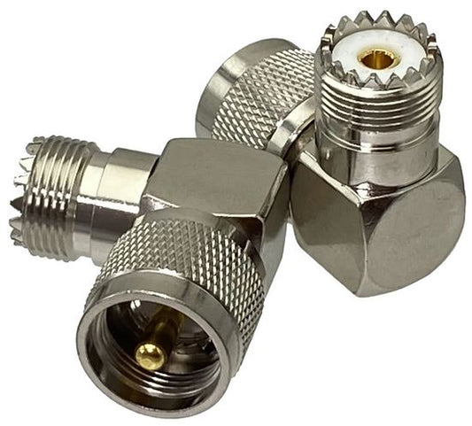 Coax Plug UHF-Female (S0239) to UHF-Male (PL259) Right Angle Adaptor #54