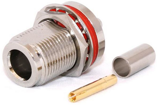 Coax Plug N-Type Female to RG58 Crimp/Solder Bulkhead (Panel Mount) #57