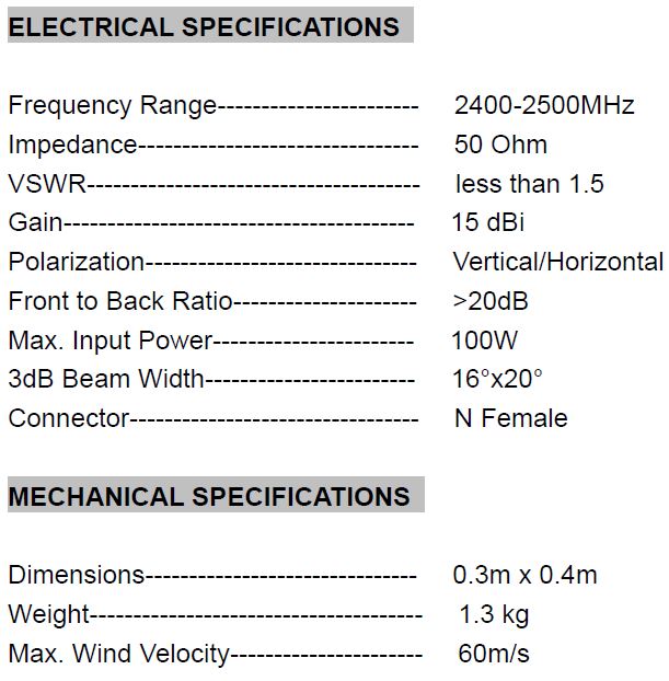 Base Antenna 2.4Ghz 17dBi Grid Pack - 2400Mhz Directional Antenna