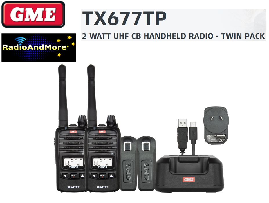 UHF CB - GME TX677TP-2Watt "TWIN PACK" Handheld Portable Radio - 476-477Mhz
