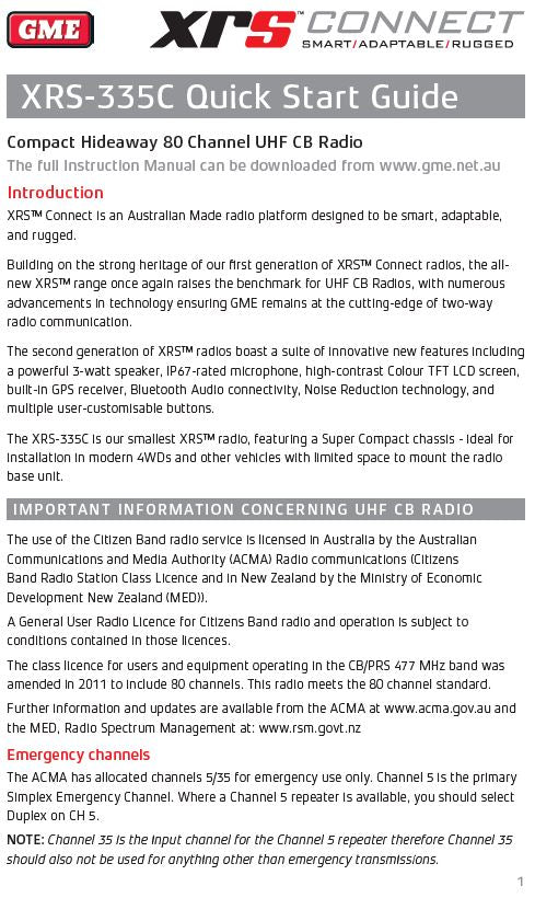 UHF CB Radio - GME XRS-335c - 476-477Mhz