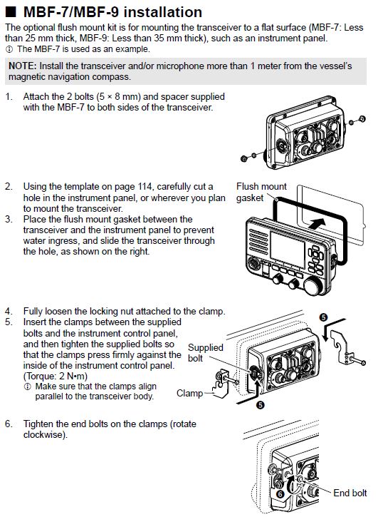 MBF-7 Panel or Flash Mount Kit For Icom IC-M510E Marine Radio