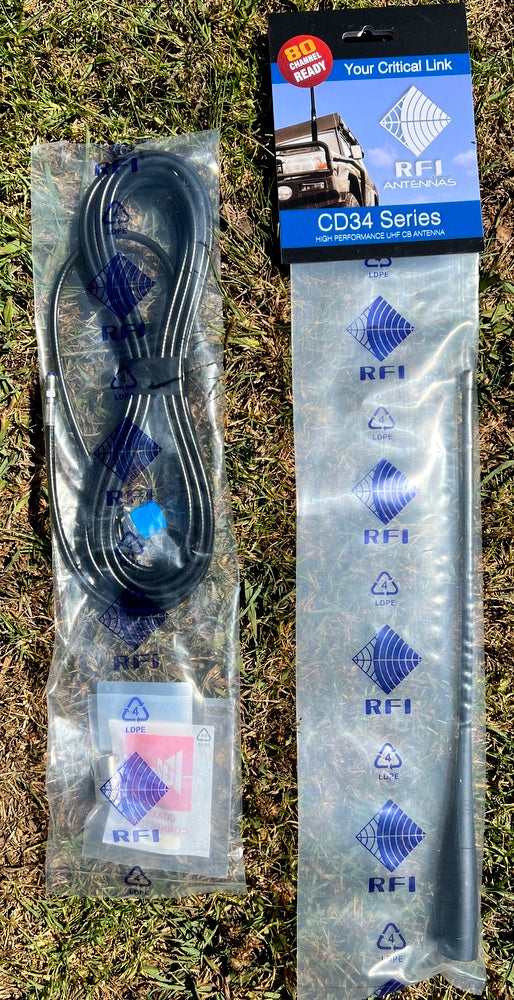 RFI UHF CB Radio Antenna - 476-478Mhz Mobile Antenna With Base, Lead, PLug and Adaptor