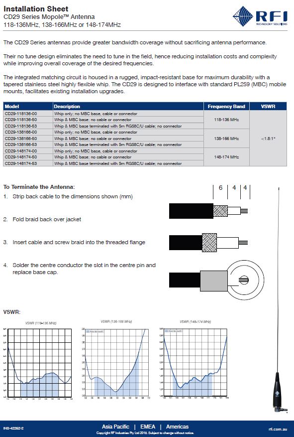3dB Broardband No Tuning Required VHF 138-166Mhz Mobile Antenna and Cable