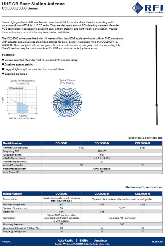 Base Antenna RFI 477Mhz UHF CB 8dBi
