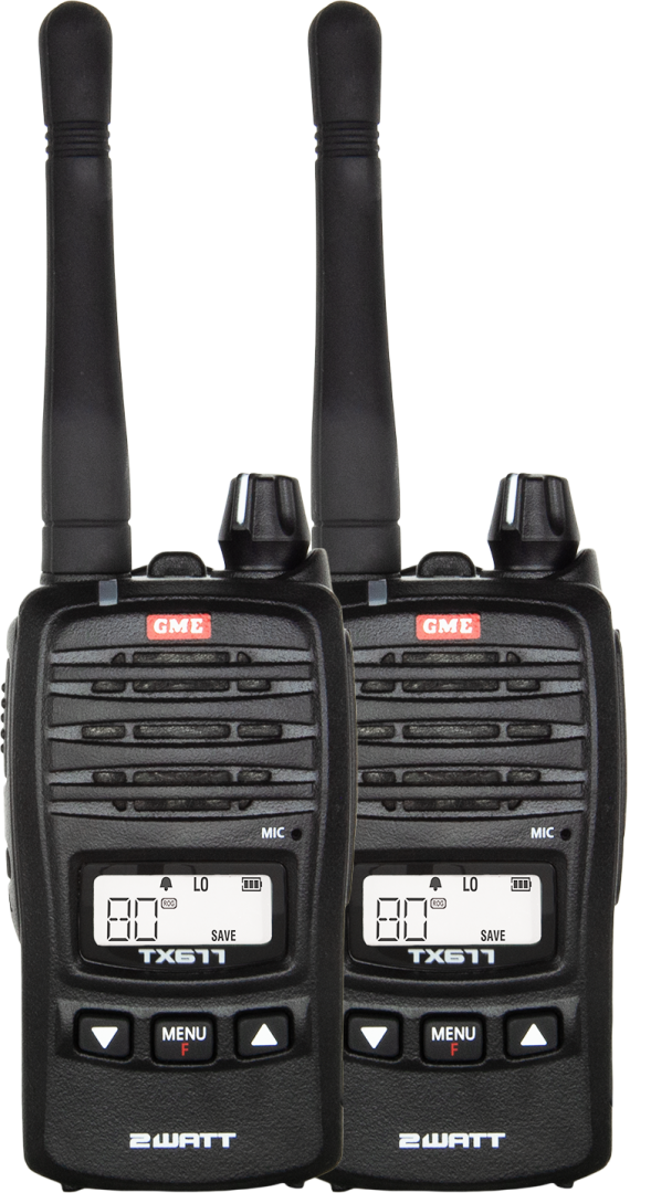 UHF CB - GME TX677TP-2Watt "TWIN PACK" Handheld Portable Radio - 476-477Mhz